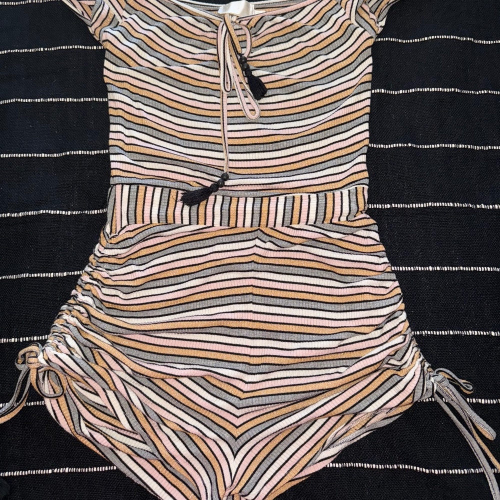Striped Romper Off the Shoulder Cute Summer Cinched Tie Sides